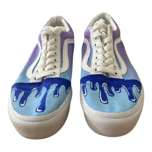 VANS Old Skool Custom Painted Ombré Gradient Blue Purple Drip Lace Up Sneakers - Picture 2 of 8